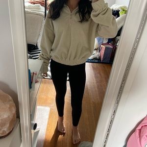 Urban outfitters Sherpa cropped quarter zip pullover cream